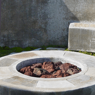 custom landscape garden design round cement firepit