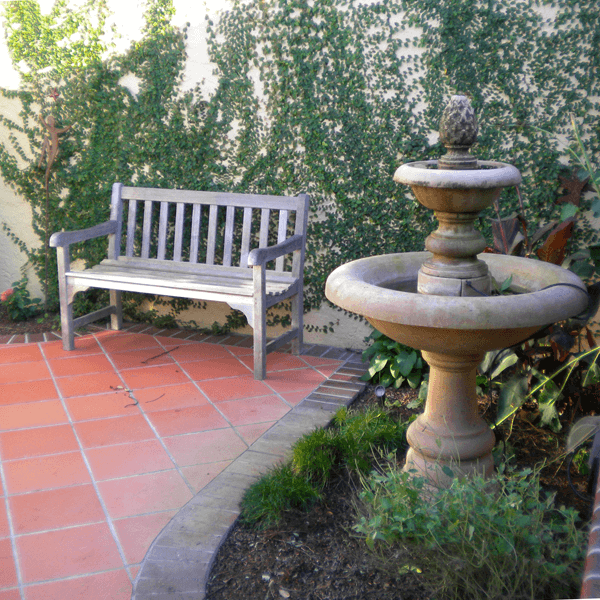 fountain and bench landscape garden design