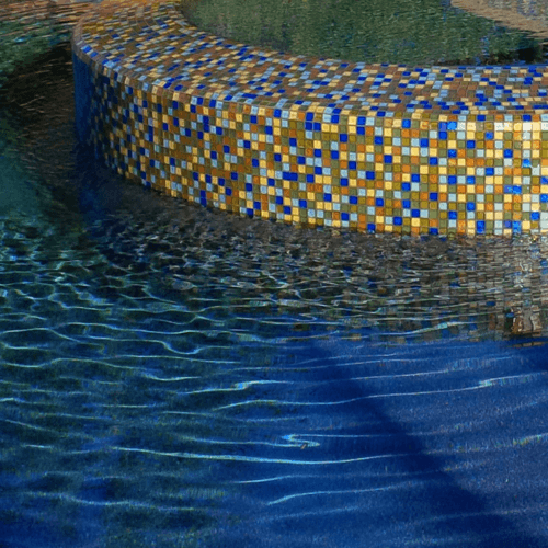 custom pool spa glass tile round design
