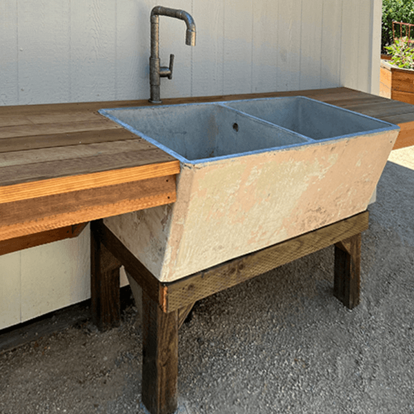 Large outdoor sink with butcherblock counters