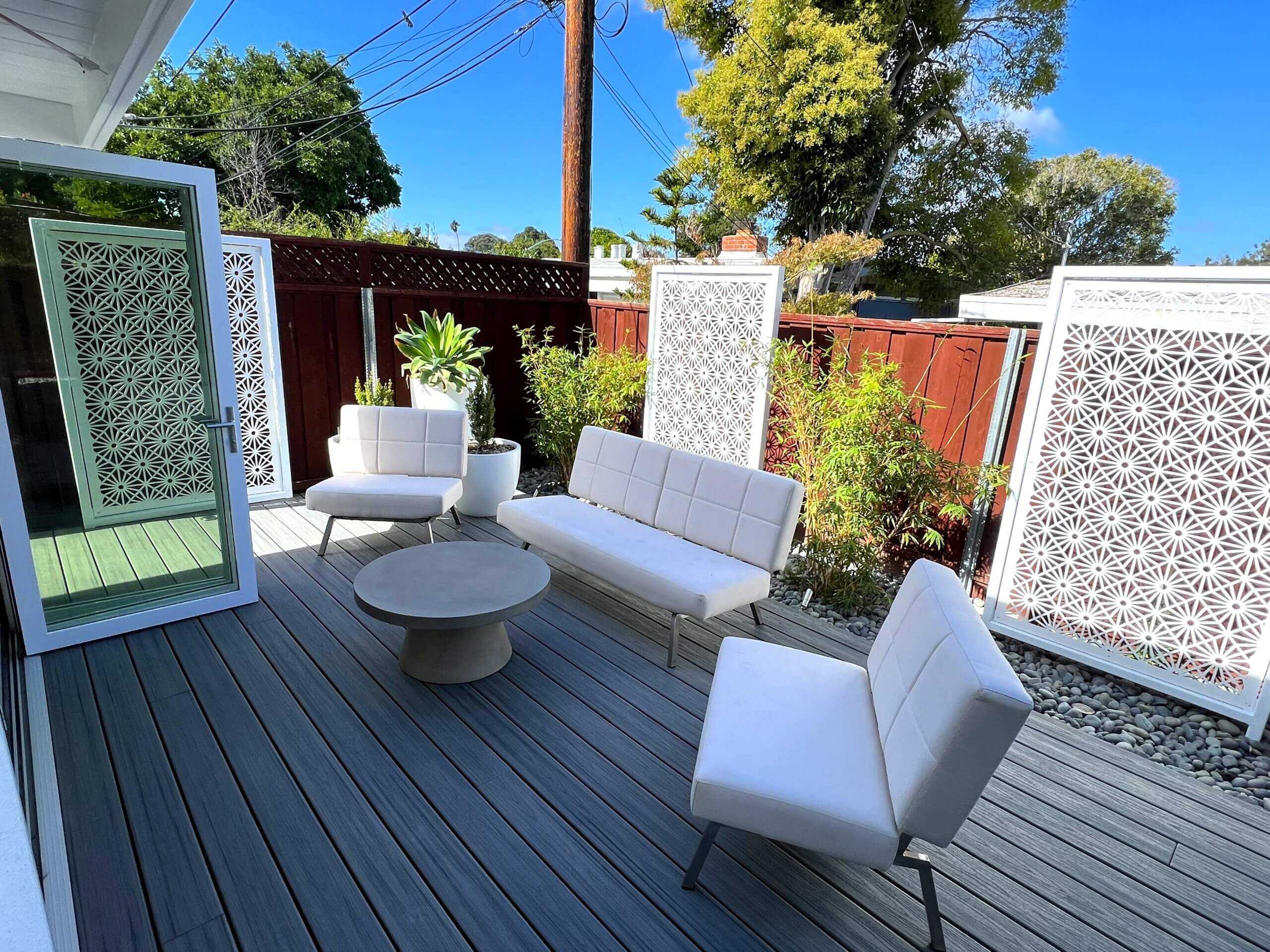 Backyard Sun Deck with Seating Area for Landscape Remodel for Eichler